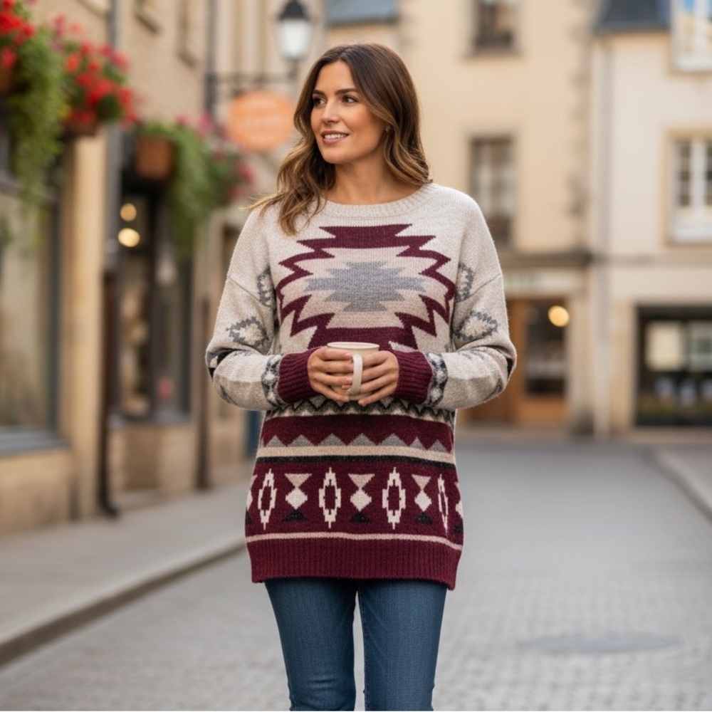 Y2K American Eagle Western Aztec Print Sweater Size Small